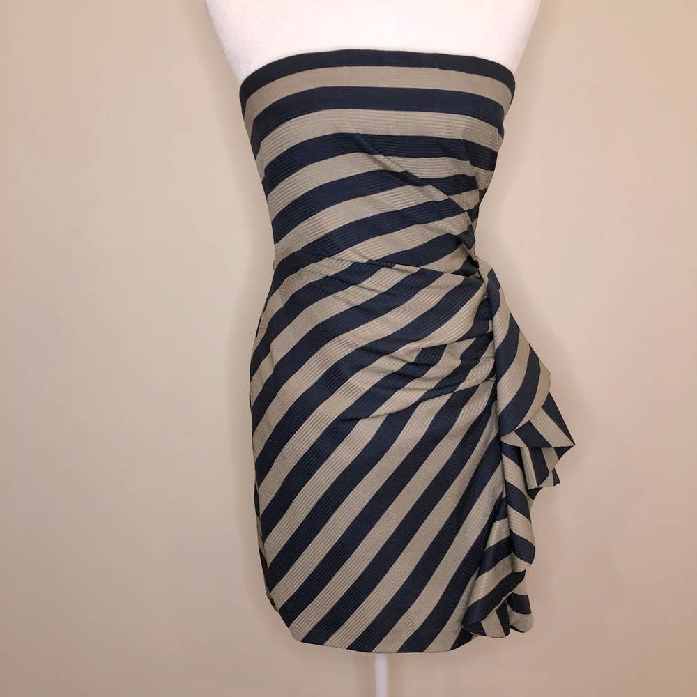 BCBG Maxazria Reya Striped Ruffle 6 Cocktail Dress - Picture 3 of 13